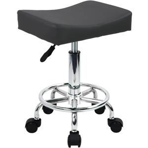 Square Rolling Stool with Footrest PU Leather Height Adjustable 360 Swivel Stool with Wheels Massage SPA Salon Stools Task Chair Desk Drafting Bedroom Vanity Stool (Grey)