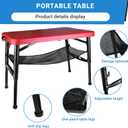 Portable Folding Table and Stool Set, Lightweight Foldable Table & Collapsible Stool for Camping Picnic Beach Fishing, Sturdy Small Outdoor Set with Mesh Layer Storage, round, 29-inch diameter, 19.7-inch height