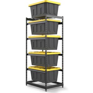 27 Gallon Tote Storage Rack, Heavy-Duty Storage Bin Rack Organizer, 5-Tier Standing Storage Bin Shelves, 250 lb Capacity, Maximize Space for Garage, Warehouse, Utility, 1 Pack Pro(Totes Not Included)