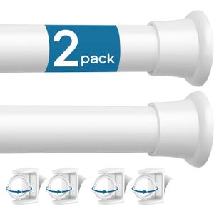 4PCS White Tension Curtain Rod 18-36 Inch Adjustable Curtain Rod No Drilling Tension Rods Small Spring Tension Curtain Rods, for Windows, Door And Closet. (With 4 Set Rod Holders)