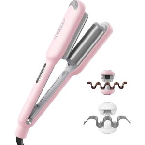 Curling Iron Hair Crimper Waver - TYMO ROVY Beach Waves Curling Wand, Ionic Deep Waver Hair Curler Tool with Ceramic 3 Barrel for Women, Dual Voltage, Anti-Scald, Easy to Use, Pink, 1 Inch