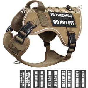 WINSEE Service Dog in Training Mesh Harness with 10 Pet Patches, Soft Air Mesh Breathable Tactical Dog Molle Vest, Reflective Military Pet Vest for Walking Hiking for Medium Dogs (Brown)
