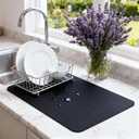 Dish Drying Mat Super Absorbent 16" x 12" Coffee Mat for Countertops Non-Slip Drying Mat for Kitchen Counter Easy to Clean Water Absorbent Mat Quick Dry Dish Drying Mats (Black)