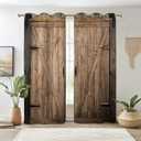 Renaiss Wooden Door Curtains, Rustic Vintage Wooden Barn Door Print Farmhouse Style Window Treatment 63" H x 53" W Set of 2 Panels Grommet Bedroom Living Room Blackout Window Drapes