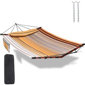 TegerDeger 12FT 2 Person Hammock Large Hammock 450LB Capacity with V Shaped Hardwood Spreader Bar & Nylon Rope for Outside, Patio, Garden, Backyard, Beach, Poolside - Fall Yellow Stripes