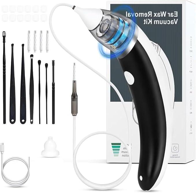 Ear Vacuum Ear Wax Removal Kit with 5 Levels Strong Suction, USB Rechargeable Reusable Electric Ear Suction Vacuum
