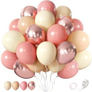5 x CVPARTON Retro Blush Pink Balloons 55 Packs 12 Inch Dusty Pink Metallic Chrome Rose Gold Nude Ivory White Balloons for Birthday Girls Boho Baby Shower Bridal Shower Wedding Themed Princess Party