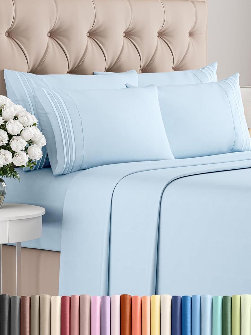 Queen 6 Piece Sheet Set - Comfy Breathable & Cooling - Ultra-Soft Hotel Luxury Bedding Set with 8-16 Inch Deep Pockets - 1 Flat & 1 Fitted Sheet & 4 Pillowcases - Wrinkle Free & Easy Care - Baby Blue , Size: Queen