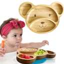 Bamboo Plates for Kids - Baby & Toddler Plates with Suction for Feeding & Weaning, Eco-Friendly Bear Design Promotes Self-Feeding, Ideal for Busy Moms & Dads, Sturdy & BPA-Free (Blue)
