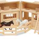 Melissa & Doug Fold and Go Wooden Horse Stable Dollhouse with Handle and Toy Horses (11 pcs)