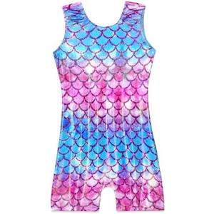Domusgo Gymnastics Leotards for Girls Sparkly One Piece Sleeveless Tumbling Unitards (140)