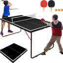 4.5/6ft/9ft Mid-Size Portable Ping Pong Tables Set, Foldable Table Tennis Table with Net,2 Paddles & 3 Balls, Professional MDF Tables for Indoor/Outdoor Multi-Use Free Standing Ping Pong Table (Black)