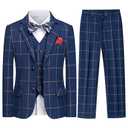 Boys Plaid Suit Set 4 Pieces Blazer Vest Pants Classic Formal Suit for Wedding Party Midnight Blue, 3T