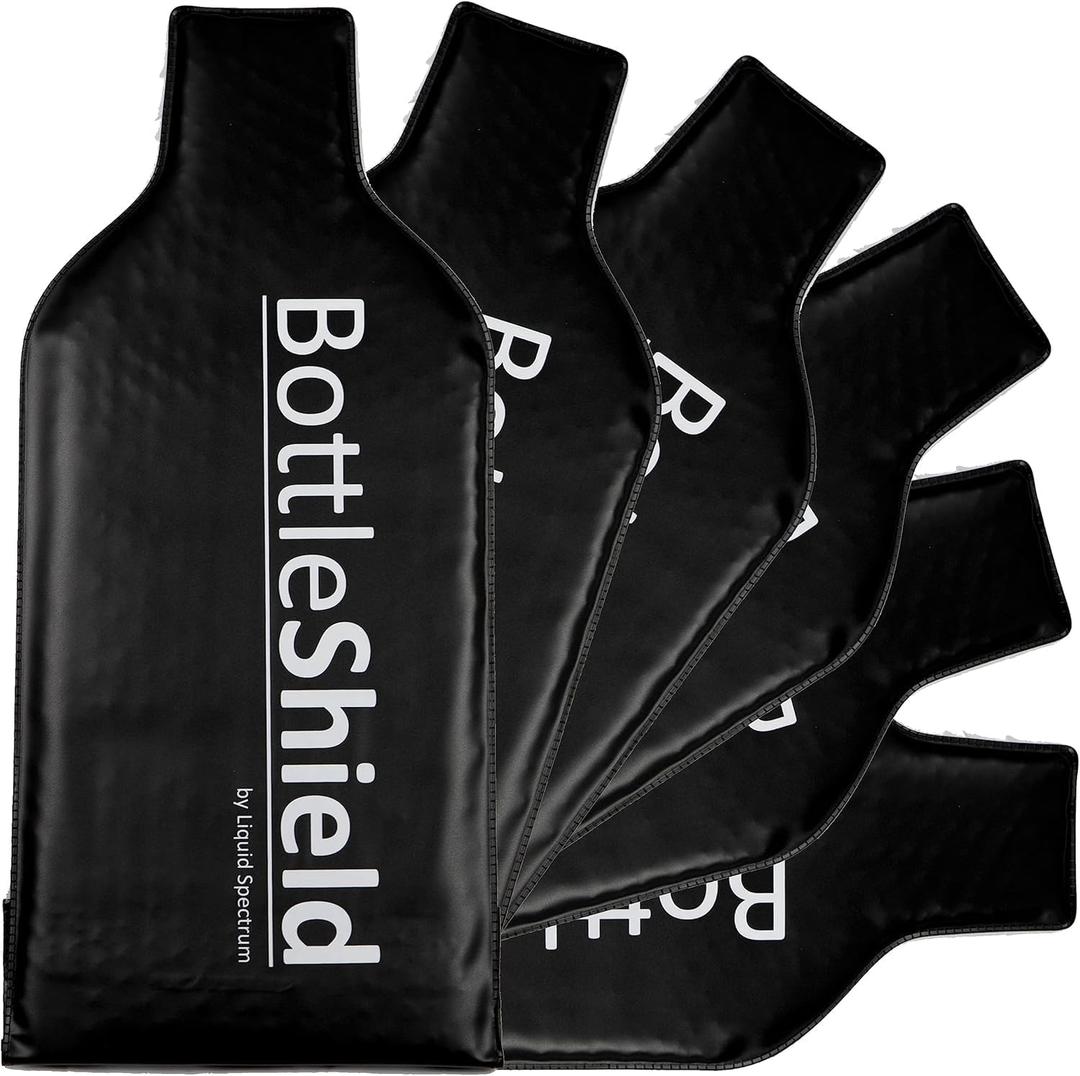Reusable Wine Protector Travel Bag by Bottle Shield (6-pack) - Bubble Cushioning Wrap Suit - Unbreakable Bottle Sleeve, Leak Proof - Wine Travel Tote Bags Accessory for Suitcase Luggage, Black