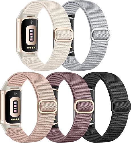 Maledan Elastic Bands Compatible with Fitbit Charge 6/Charge 5 Band Women Men, Waterproof Stretchy Nylon Bracelet Loops Strap Replacement Bands for Fitbit Charge 5/Charge 6 Fitness Tracker Accessories