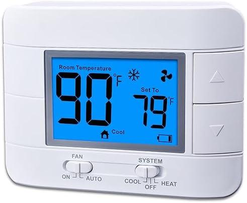 Non Programmable Thermostat for Home - Single Stage 1H/1C, with Room Temperature & Humidity Display and Large Blue LCD