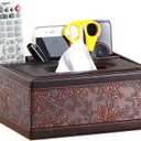 Teapoy Remote Controller Organizer & Tissue Box, PU Leather Multifunctional Desk Table Pen / Pencil / Phone Storage Container for Home Office (Style 3)