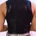 SHENHE Men's Y2k PU Leather Lace Up Tank Tops Mesh Sleeveless Punk Clubwear Cropped Vest (Black, S)