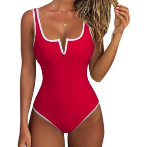 SUUKSESS Women Sexy Tummy Control One Piece Swimsuits High Cut Bathing Suit 2026 (Red, XL)
