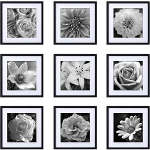 eletecpro 16x16 Picture Frames Set of 9 Classic Gallery Wall Frame Set, Displays 12x12 or 16x16 without Mat, Black Picture Frames Collage Wall Decor, Big Frames for Home Decor