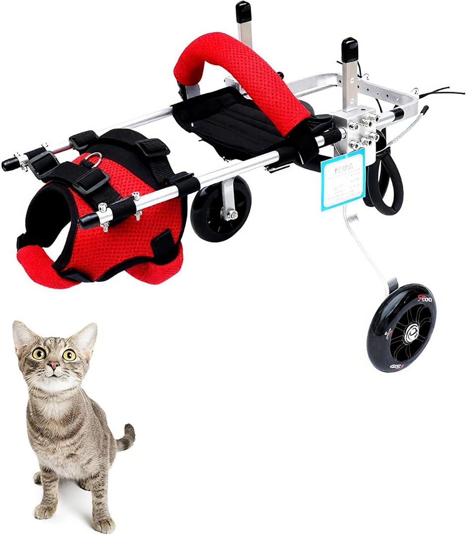 Cat Wheelchair Adjustable 2 Wheels Pet Wheelchair Lightweight Cat Support Wheels for Rehabilitation Aid for The Back Legs of Aging, Arthritic, Injured, Disabled, Weak Cats/Pets (M)