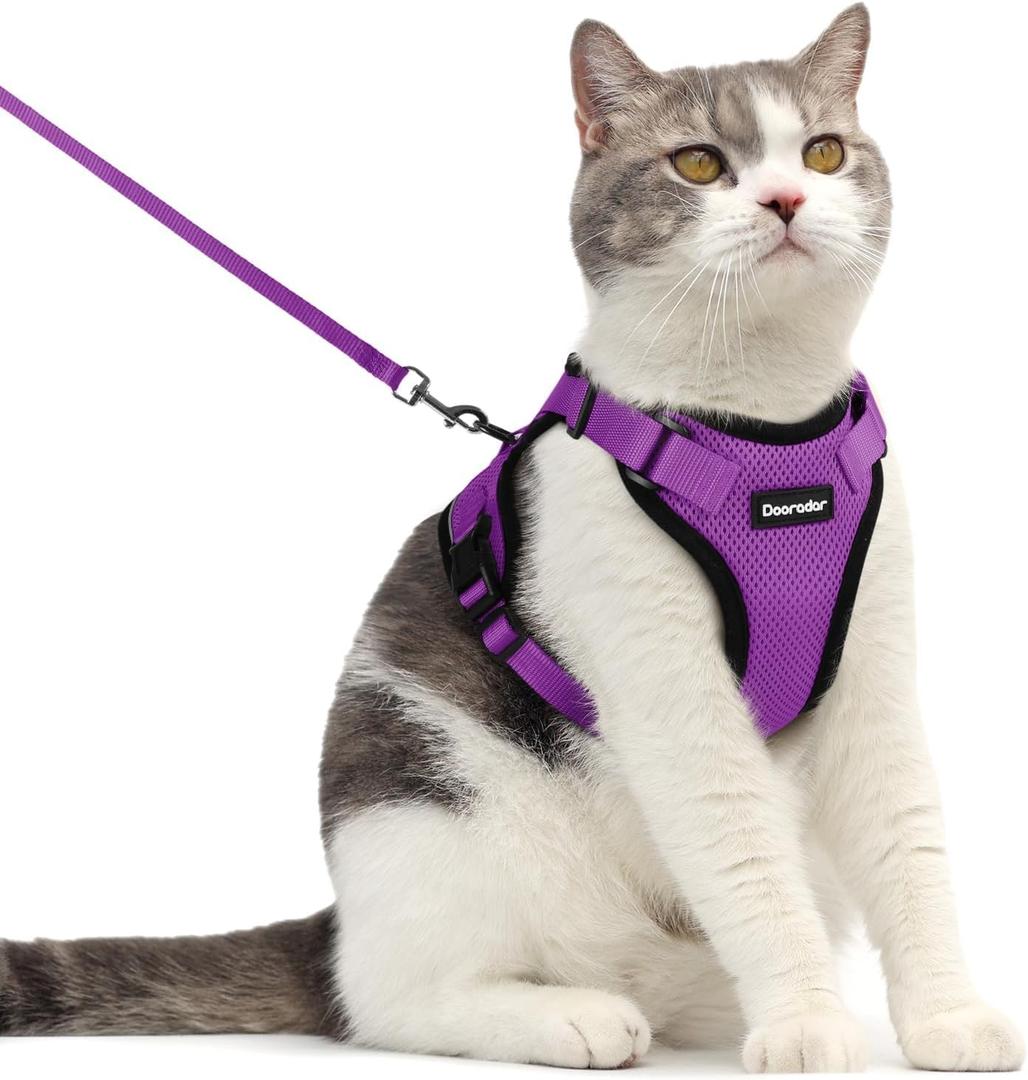 Dooradar Cat Harness and Leash Set, Escape Proof Safe Adjustable Kitten Vest Harnesses for Walking, Easy Control Soft Breathable Mesh Jacket with Reflective Strips for Cats, Purple, M Dooradar Cat Harness and Leash Set, Escape Proof Safe Adjustable Kitten Vest Harnesses for Walking, Easy Control Soft Breathable Mesh Jacket with Reflective Strips for Cats, Purple, M