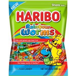 HARIBO Gummi Candy, Rainbow Worms, 5 oz. Bag (Pack of 12) (EXP 10/01/25)