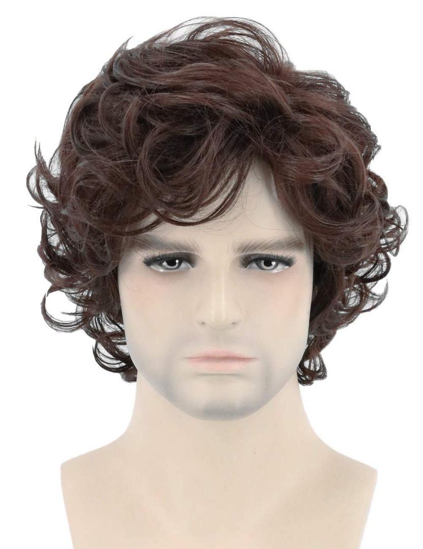 Topcosplay Men Wigs Dark Brown Short Curly Layered Cosplay Halloween Character Costume Man Wig