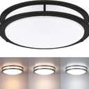 16 Inch Black Flush Mount Ceiling Light Fixture for Bedroom Bathroom, Matt Black LED Ceiling Light 3000K/4000K/5000K Dimmable Flush Mount LED Hallway Fixture, 16in, 25W