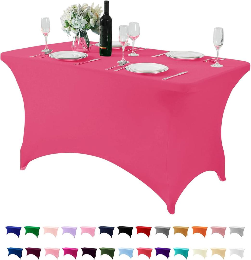 Spandex Table Cover for Table Universal Fitted Stretch Tablecloth for Party, Banquet, Wedding and Events-Hot Pink, 48" x 30" (Rectangular)