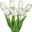 Artificial Tulips Flowers  24" Long Stem Faux Tulips, 7PCS Real Touch Fake White Tulip for Vase, Farmhouse, Kitchen, Spring & Wedding Home Decor