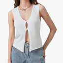 Womens Knit Sweater Vest Button Front V Neck Sleeveless Y2k Crochet Vest Top Summer Going Out Crop Tank Top, S