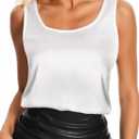 Women Silk Satin Tank Tops Sleeveless Camisole Blouses Scoop Neck Summer Basic Tank Shirt Business Casual Outfits (White, M)
