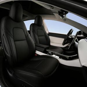 NLQR Front & Rear Full Seat Cover Set PU Leather Perforated Protector Cushion Black Compatible with Tesla Model 3 2017 2018 2019 2020 2021 2022 2023