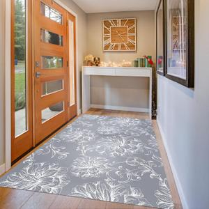 35 Feet Extra Large 1/10" Ultra Thin Front Door Mat Indoor Entryway Area Rug for Inside Entry, Non Slip Washable Rubber Interior Door Mats Entrance Home, Baroque Grey