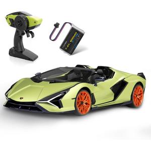 MIEBELY Lamborghini Remote Control Car, 1:12 Scale Lambo Rc Cars 7.4V 900mAh Officially Licensed 12Km/h Fast Toy Car with Led Light 2.4Ghz Model Car for Adults Boys Girls Birthday Ideas Gift - Green