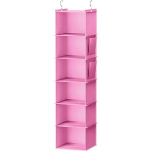 YOUDENOVA Hanging Closet Organizer and Storage, 6-Shelf Closet Hanging Storage Shelves, Light Pink