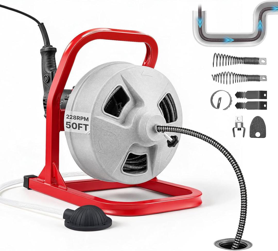 VEVOR Drain Cleaner Machine 50 FT x 5/16 Inch Manual Feed Sewer Snake Auger