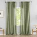 Sage/Light Green Linen Back Tab Curtains 96 Inches Long 2 Panels Set for Modern Farmhouse - Hooks Belt Pleated Easy Sliding Semi Privacy Thick Decorative Drapes Rod Pocket Light Filtering Curtains