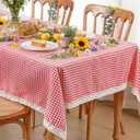 Moukeren Red and White Gingham Tablecloth with Lace Trim Plaid Tablecloth Checkered Table Cloth 52x70inch Rectangular Washable Farmhouse Table Decorations for Kitchen Dining