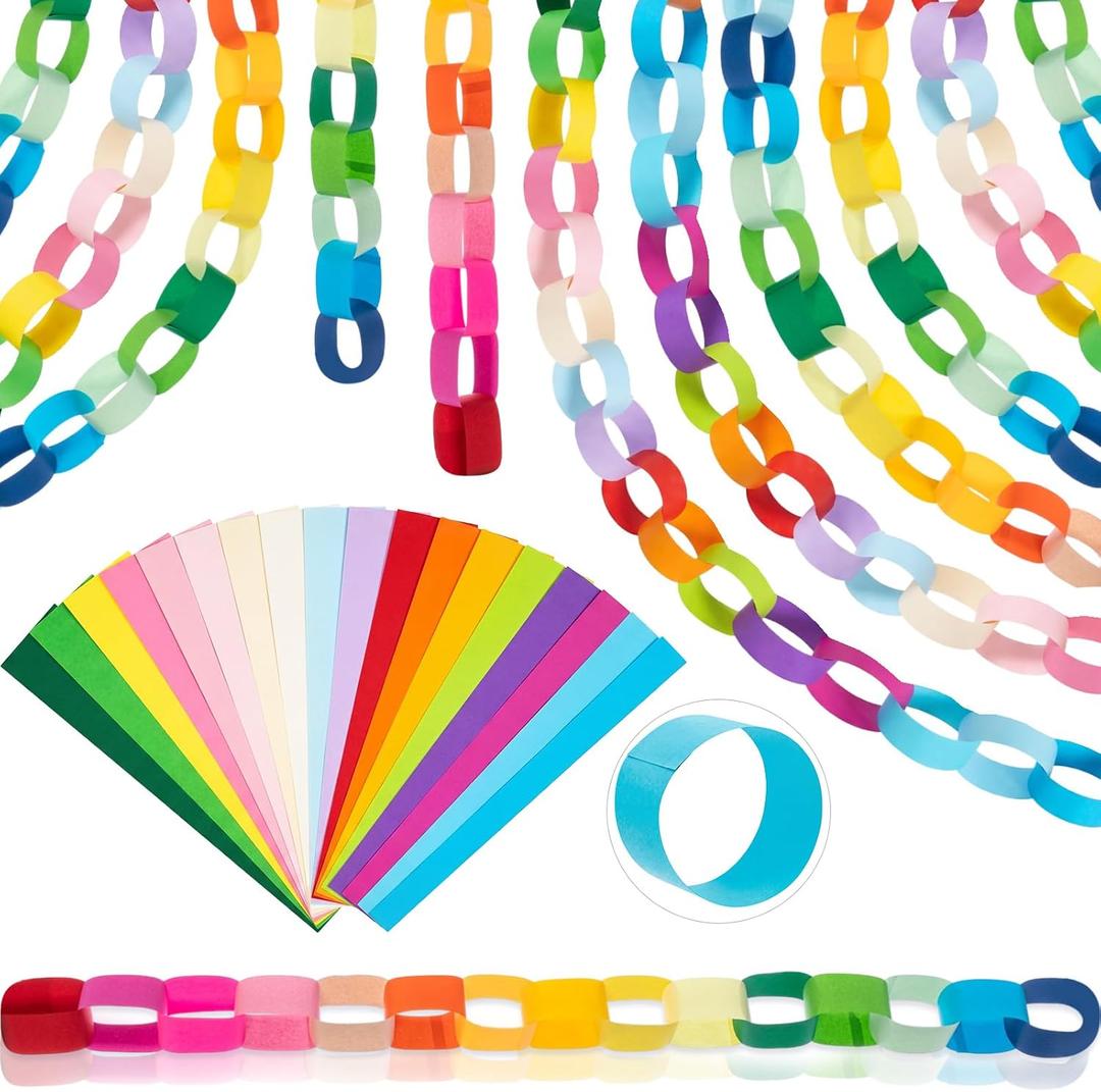 TaoBary 2000 Sheet Paper Chain Garland Strip 1.8/3.15x10 Inch, Construction DIY Craft Paper Chain for Classroom Home Holiday Party Decor Supplies with Double Sided Tape (1.77x9.84 Inch, Rainbow Color)