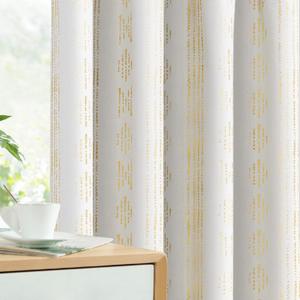 Vangao 100% Blackout Curtains for Bedroom Boho Curtains 84 Inches Long for Living Room Golden Geometric Foil Printed Room Darkening Thermal Insulated Window Drapes Off White 2 Panels