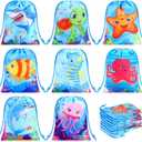Cunno 24 Pcs Ocean Drawstring Treat Bags Reusable Sea Animal Birthday Goodie Candy Bag Under the Sea Underwater World Creature Drawstring Gift Package for Ocean Life Theme Party Favors Supplies