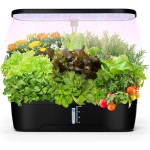Indoor Garden Hydroponics Growing System 12 Pods, Indoor Herb Garden with LED Grow Light, Adjustable Height Up to 12inch, Hydroponics for Family (Pure Black)