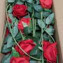 Jasion 12PCS Artificial Roses Realistic Velvet Silk Flowers Long Stem Faux Flowers Bouquet for Wedding Home Party Table Centerpieces Decorations (Red)