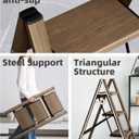 HillhutApex 3 Step Stool, Aluminum Foldable Step Ladder, Lightweight Stable Stool with Wide Non-Slip Pedals, 330lbs Bearing Capacity Ladder for Office,Home,Kitchen - Walnut, 18.1"W x 33.4"H