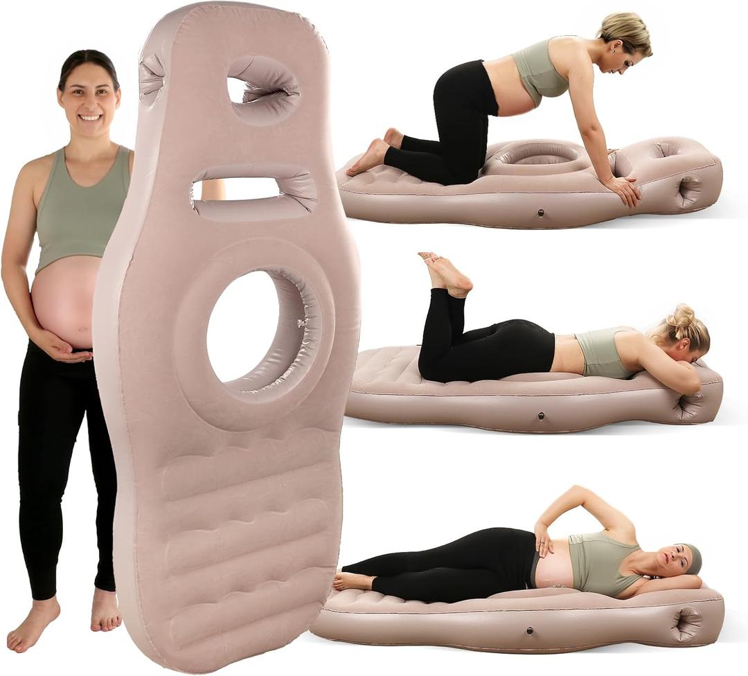Inflatable Pregnancy Pillow with Hole - Pregnancy Blow Up Mattress, Maternity Pillow Inflatable for Prone Sleeping Includes Electric Pump, Relieves Back/Hip Pain, Gray (Grey)