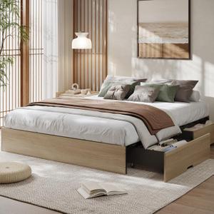GarveeHome California King Wood Platform Bed Frame with 2 Storage Drawers, Wooden Bed Frame Without Headboard, Wood Slat Support, No Box Spring Needed, Easy Assembly
