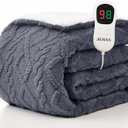 JKMAX Heated Blanket Full Size - Premium Soft Heating Electric Blanket, Fast Heating with 10 Heating Settings, 5 Time Settings, Machine Washable - Perfect for Winter & Cold Nights (72"x84", Grey)