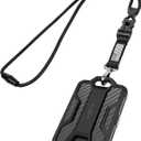 LIUGX Badge Holder with Heavy Duty Breakaway Lanyard, Carbon Fiber-Texture, Durable ID Card Holder (Holds 6 Cards) with Quick Release Detachable Buckle, Metal Clip, American Flag (Black)